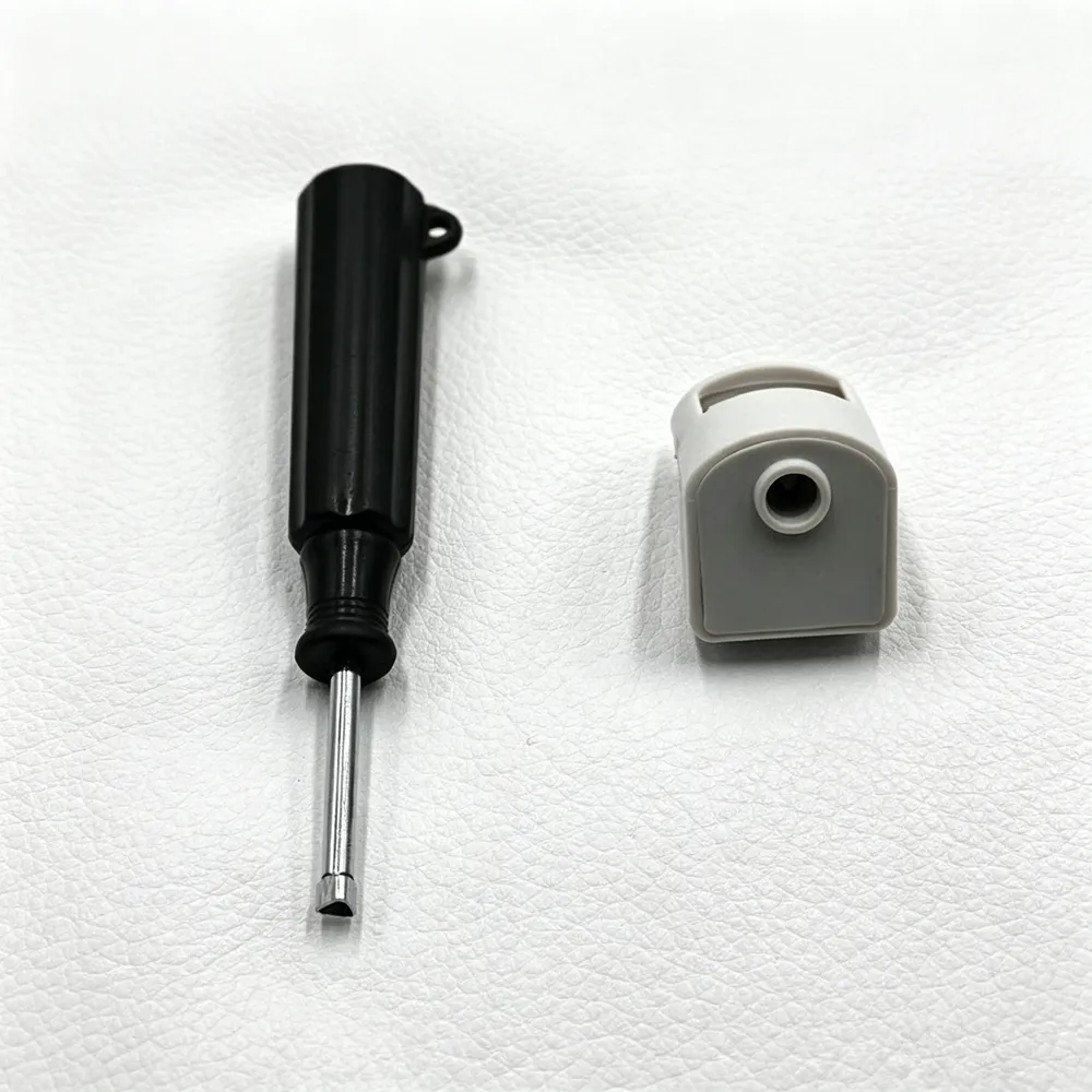 Side view of black handheld glasses tag remover for optical retail shop