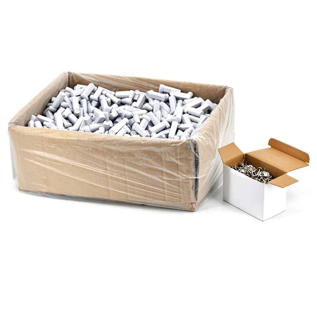 Wholesale bulk carton of Lionyouge AM small pencil bullet EAS tags, 46mm 58KHz hard tags for towels hats clothing anti-shoplifting