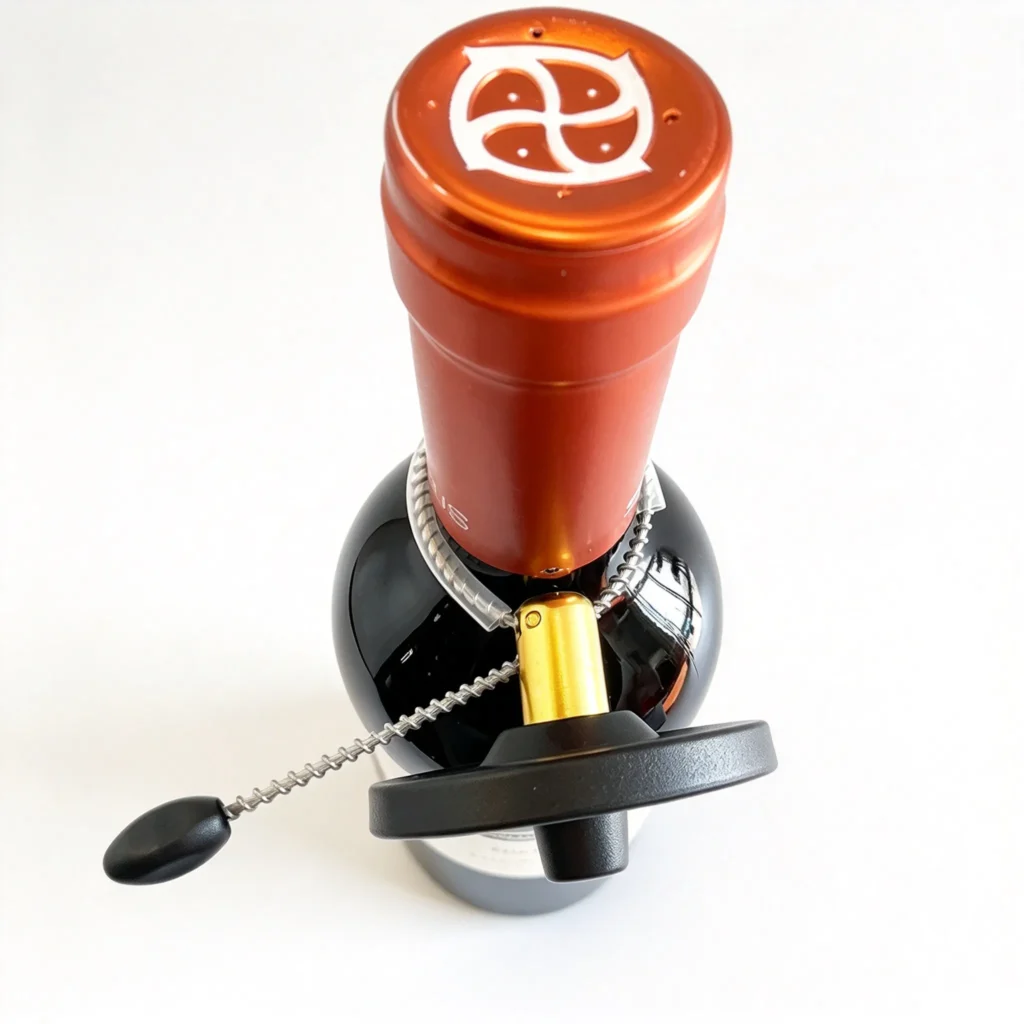 RF wire rope security tag fastened on red wine bottle